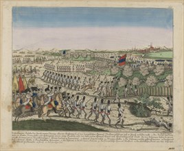 French and Russian troops on the Zürichberg hill in the First Battle of Zurich, c. 1810. Artist: Anonymous