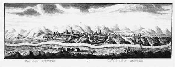 View of Krasnoyarsk, ca 1735. Artist: Lürsenius, Johann Wilhelm (1704-1771)