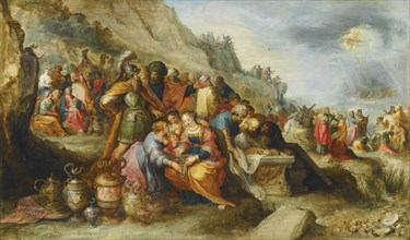 The Israelites, after crossing the Red Sea, at the tomb of the patriarch Joseph, 1630. Artist: Francken, Frans, the Younger (1581-1642)