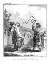Punishment of Natalia Fyodorovna Lopukhina with an ordinary knout. From Voyage en Sibérie, 1766. Artist: Le Prince, Jean-Baptiste (1734-1781)