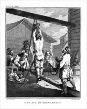 Punishment with a Great Knout. From Voyage en Sibérie, 1766. Artist: Le Prince, Jean-Baptiste (1734-1781)