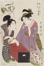 Oshichi and Kichisaburo at the Gameboard (Oshichi Kichisaburo no bansho), 1800. Artist: Utamaro, Kitagawa (1753-1806)