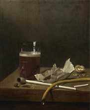 Still life with a glass of beer, a pipe, tobacco and other requisites of smoking, 1658. Artist: Velde, Jan Jansz. van de III (1620-1662)