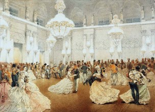 Ball in the Concert Hall of the Winter Palace during the Official Visit of Nasir al-Din Shah in May  Artist: Zichy, Mihály (1827-1906)