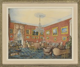 View of the artist's drawing room in his townhouse by the Neva in St. Petersburg, 1859. Artist: Hau, Eduard (1807-1887)
