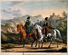 Persian smoking a hookah on horseback, ca 1820. Artist: Orlowski (Orlovsky), Alexander Osipovich (1777-1832)