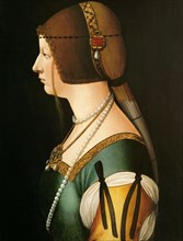Portrait of Bianca Maria Sforza (1472-1510), the second wife of Maximilian I, Holy Roman Emperor, 14 Artist: De Predis, Giovanni Ambrogio (1455-1509)