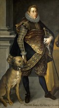 Archduke Maximilian Ernest of Austria (1583-1616) with a hunting dog, 1604. Artist: Heintz, Joseph, the Elder (1564-1609)