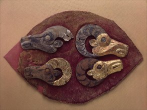 Fragment of a Felt Covering for a Saddle, with Mouflons' Heads, 6th century BC. Artist: Ancient Altaian, Pazyryk Burial Mounds