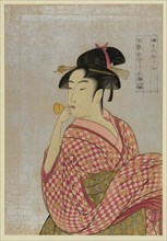 Young Woman Blowing a Glass Pipe (poppin), from the series Ten Types in the Physiognomic Study of Wo Artist: Utamaro, Kitagawa (1753-1806)