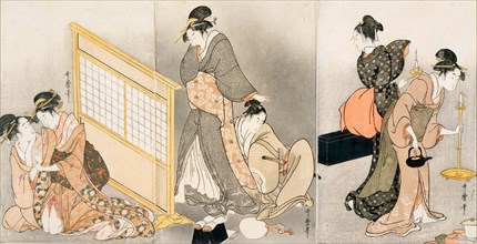 Double pillow. Triptych, ca 1794. Artist: Utamaro, Kitagawa (1753-1806)