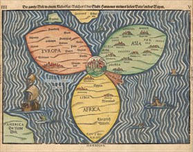 The three continents with Jerusalem in the center of the World, 1581. Artist: Bünting, Heinrich (1545-1606)