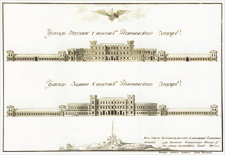 Facades of the Great Gatchina Palace, 1781. Artist: Rinaldi, Antonio (1709-1794)