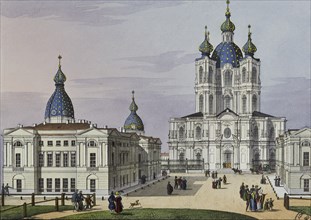 The Smolny Convent of the Resurrection in St. Petersburg, First half of the 19th cent.. Artist: Beggrov, Karl Petrovich (1799-1875)
