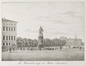 View of the Field of Mars and the Suvorov Monument in Saint Petersburg, 1821-1822. Artist: Martynov, Andrei Yefimovich (1768-1826)