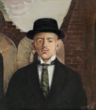 Portrait of the poet Vasili Kamensky (1884-1961) in a Top Hat, 1917. Artist: Shiman, Eduard Gustavovich (1885-1942)