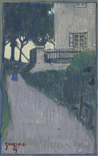 Landscape with house, trees and female figure, 1907.