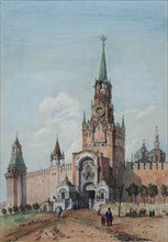 The Spasskaya Tower (Saviour Gates) in the Moscow Kremlin, 1839.