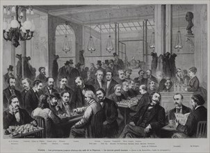 The chess tournament at the Café de la Régence (From Le Monde Illustré), 1874.