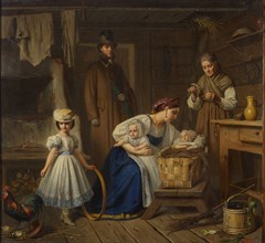 Wet nurse visited her sick child, 1860s.