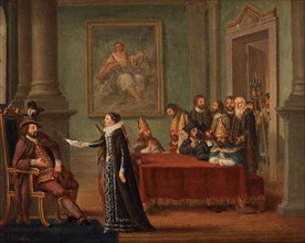 Christina Gyllenstierna with the letter of safe conduct before Christian II.