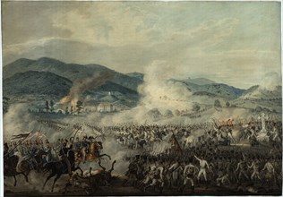 The battle between the Russian-Austrian and French troops.