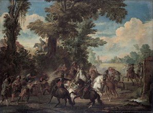 The Fight between Arquebusiers and cavalry.