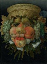 Reversible Anthropomorphic Portrait of a Man Composed of Fruit.