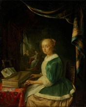 A young lady playing a clavichord.