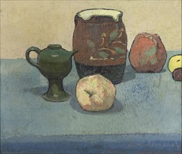 Stoneware pots and apples.