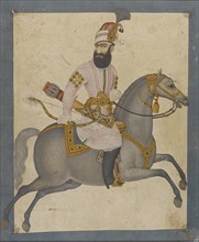 Portrait of Karim Khan Zand on horseback.