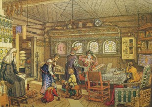 Gornitsa (living chamber) in an Old Russian House of the 16th-17th century.