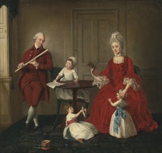 Portrait of Mr. And Mrs. James Blew And Their Three Children In An Elegant Interior.