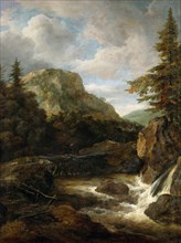 Mountain Landscape with Waterfall.