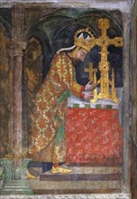 Charles IV places a splinter of the Holy Cross in a reliquary, c. 1360.