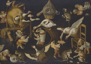 A Grotesque Scene With Animals Playing And a Dog Wrapped In Swaddling Clothes, Second Half of the 17
