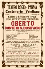 Poster for the opera Oberto conte di San Bonifacio by Giuseppe Verdi in Teatro Regio di Parma, 1913.