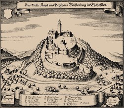 Rusteberg castle. Topographia Sueaviae, 1643.