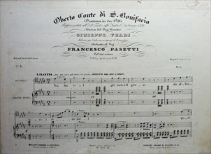 Cover of the score of the opera Oberto conte di San Bonifacio by Giuseppe Verdi, 1850.