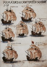 The fleet of Vasco da Gama in 1502. From Livro de Lisuarte de Abreu, c. 1565.