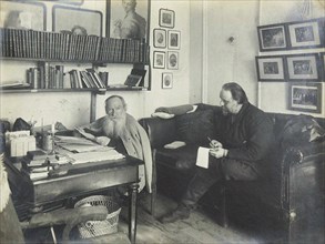 Leo Tolstoy with his secretary Vladimir Chertkov at the Yasnaya Polyana on 29 March 1909, 1909.