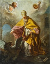 Pope Sylvester I slaying a dragon, 18th century.