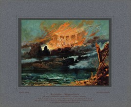 Valhalla on fire. Stage design for the opera Twilight of the Gods by Richard Wagner, 1896.