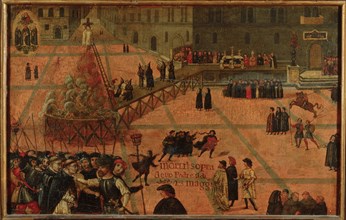 Girolamo Savonarola's execution on the Piazza della Signoria in Florence in 1498, 17th century.