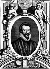 Portrait of the poet John Donne (1572-1631). The title page to Donne's 80 Sermons, 1640.
