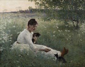 Girl with cats in a summer landscape, 1892.