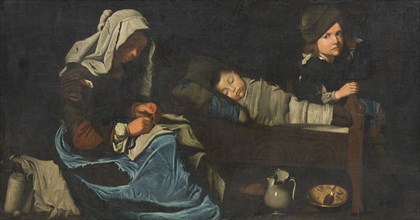 Mother Sewing with Two Children, End of 17th cen.