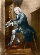 Johann Sebastian Bach at the organ, 1725.