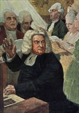 Johann Sebastian Bach at the organ.