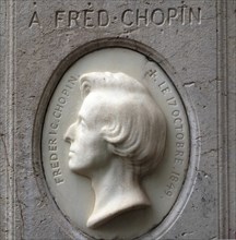 Portrait relief of Frédéric Chopin in the Père-Lachaise Cemetery, 1849.